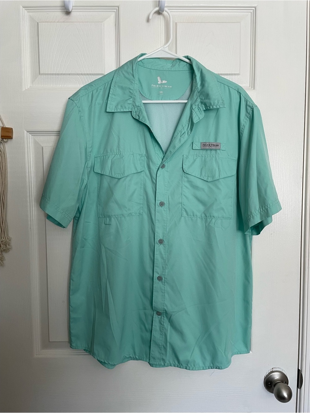 Field & Stream Mens size Medium Short Sleeve Shirt Light Blue Turquoise